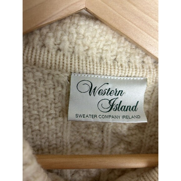 Vtg Wool Fisherman Chunky Cable Knit Ivory Classic Cardigan Sweater Small S - Picture 3 of 5